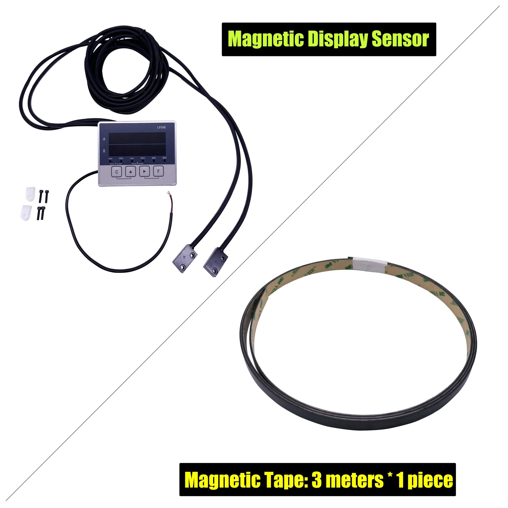Kit de codificador de escala lineal, Pantalla digital de 2 ejes DRO Sensor magnético Lectura de desplazamiento de cinta E Transductores de posición Codificador Carpintería para máquina de torno fresad