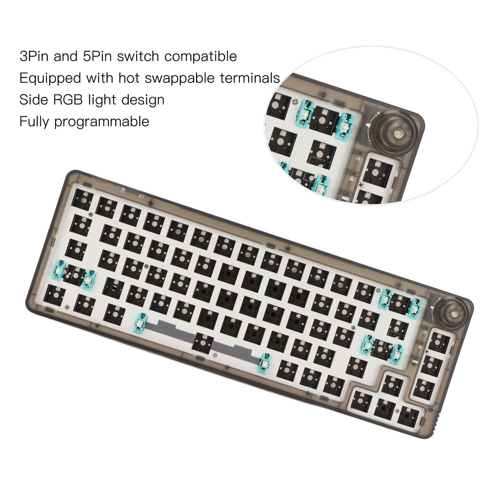 SUNGOOYUE Modułowa Klawiatura Mechaniczna, Zestaw do Samodzielnego Montażu RGB z możliwością Wymiany Podczas Pracy z 67 Klawiszami, Połączenie Wielomodowe BT5.0 2,4 GHz Przewodowe (Przezroczysta