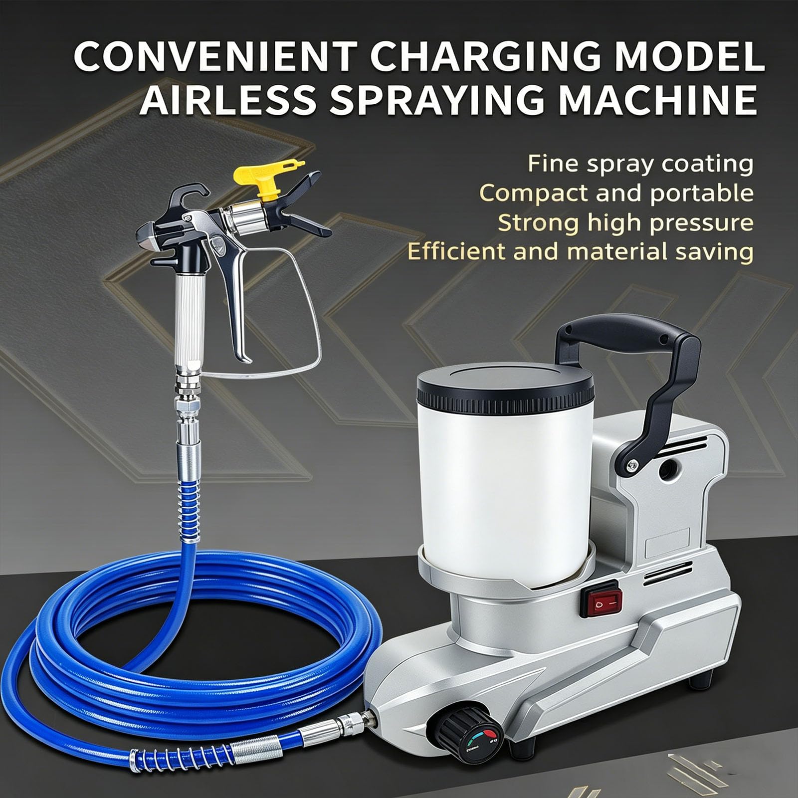 Pulverizador de pintura sin aire de 2 l, equipo de pulverización portátil de 1600 W, caudal de 2,5 l/min, presión ajustable para paredes interiores y exteriores, muebles, techos