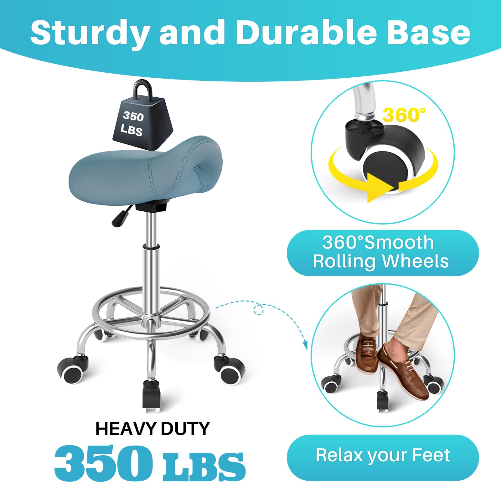 YEEZEE Ergonomic Rolling Saddle Stool with Adjustable Height and Footrest
