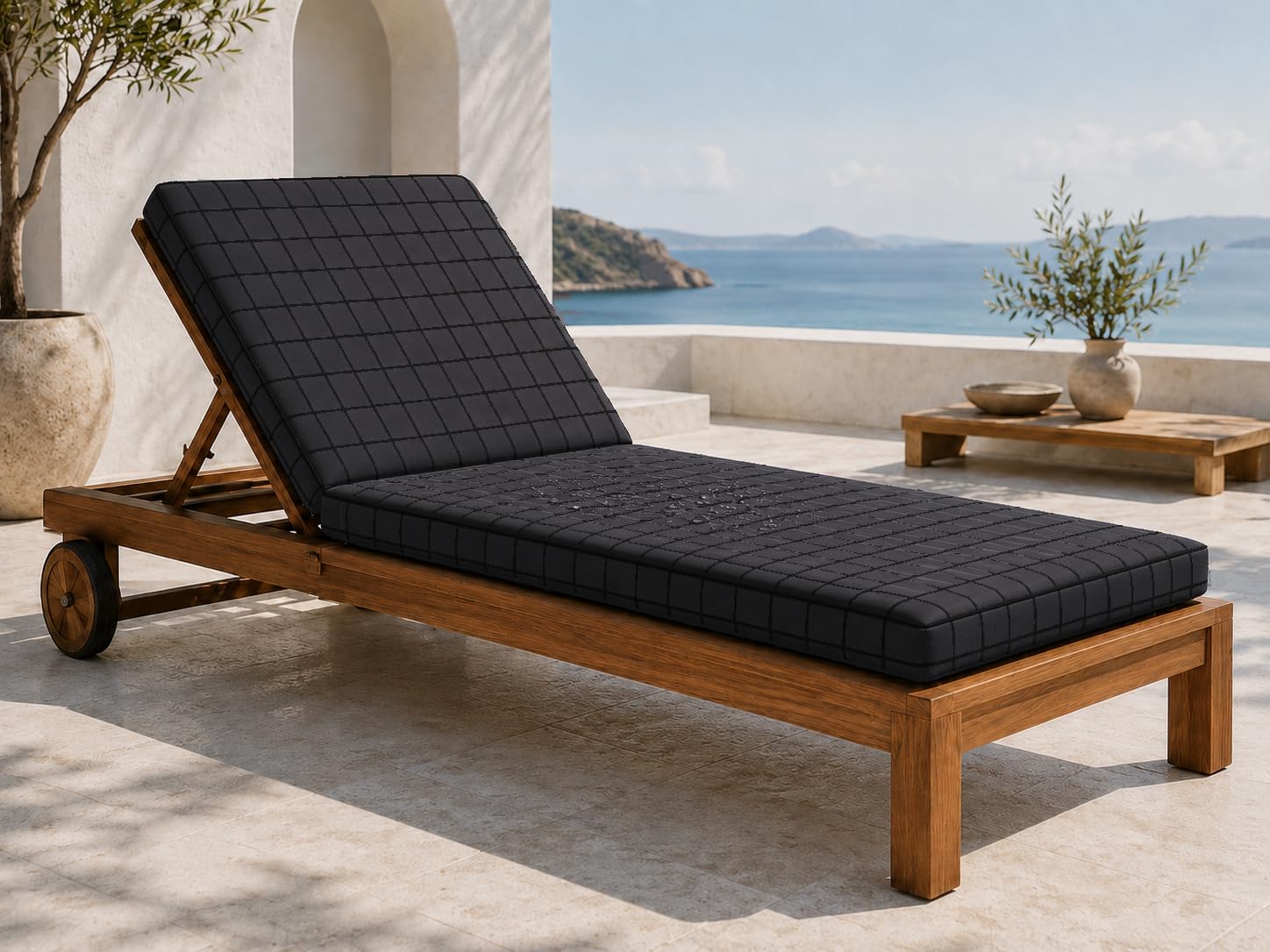L S U Sun Lounger Cushion Waterproof Recliner Pad Removable Cover Zipper Outdoor Garden Deck Bed (Grey Check)