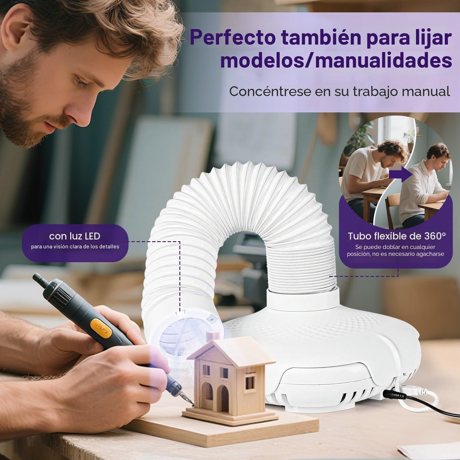 130 W máquina de recogida de polvo de uñas con luz LED y tubo flexible de 360°: succión ajustable en 3 niveles, ultra silencioso para manicura sin polvo, pedicura