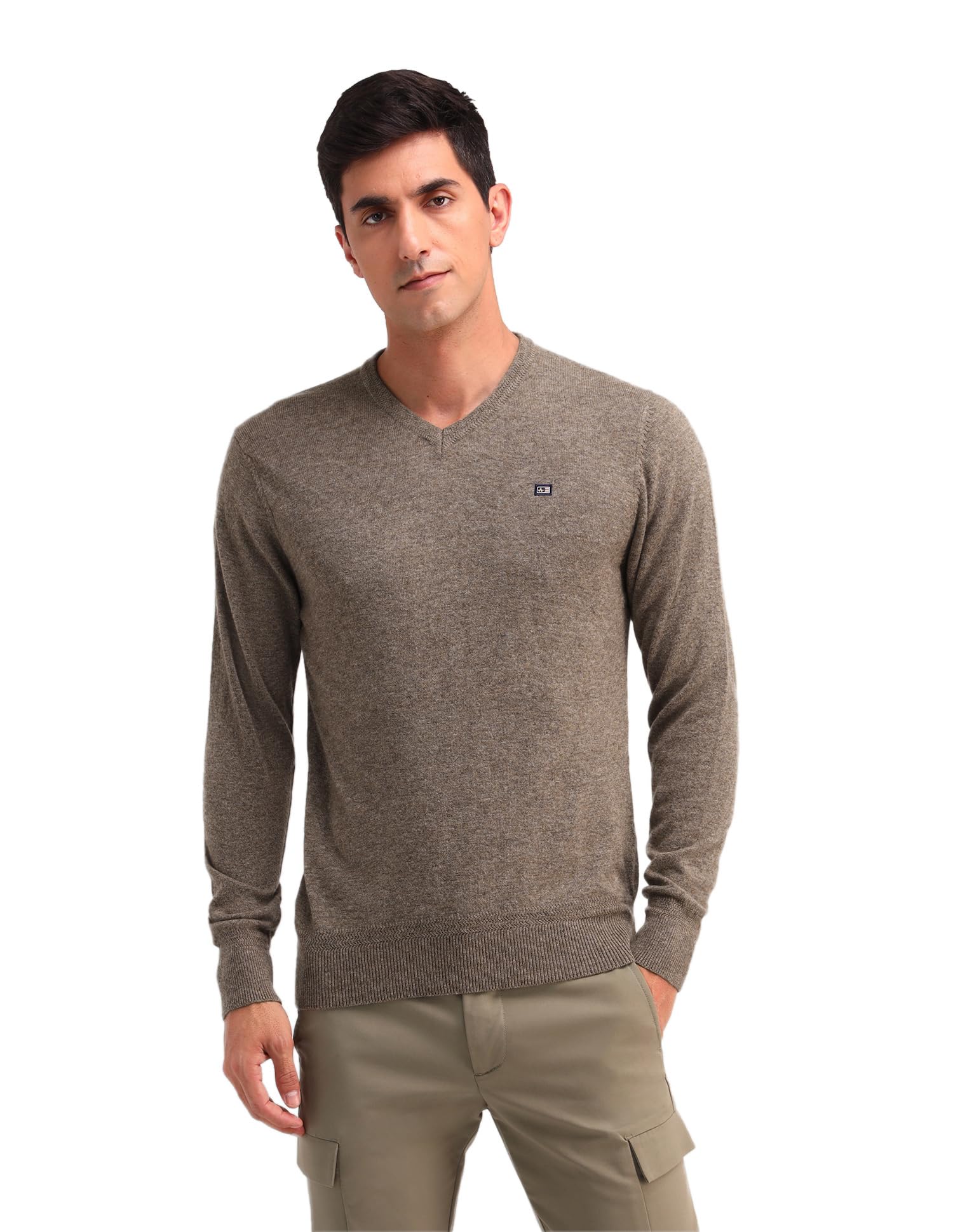 arrow sports Mens Brown Solid Long Sleeve Cotton Classic Pullover Sweater-picture-43