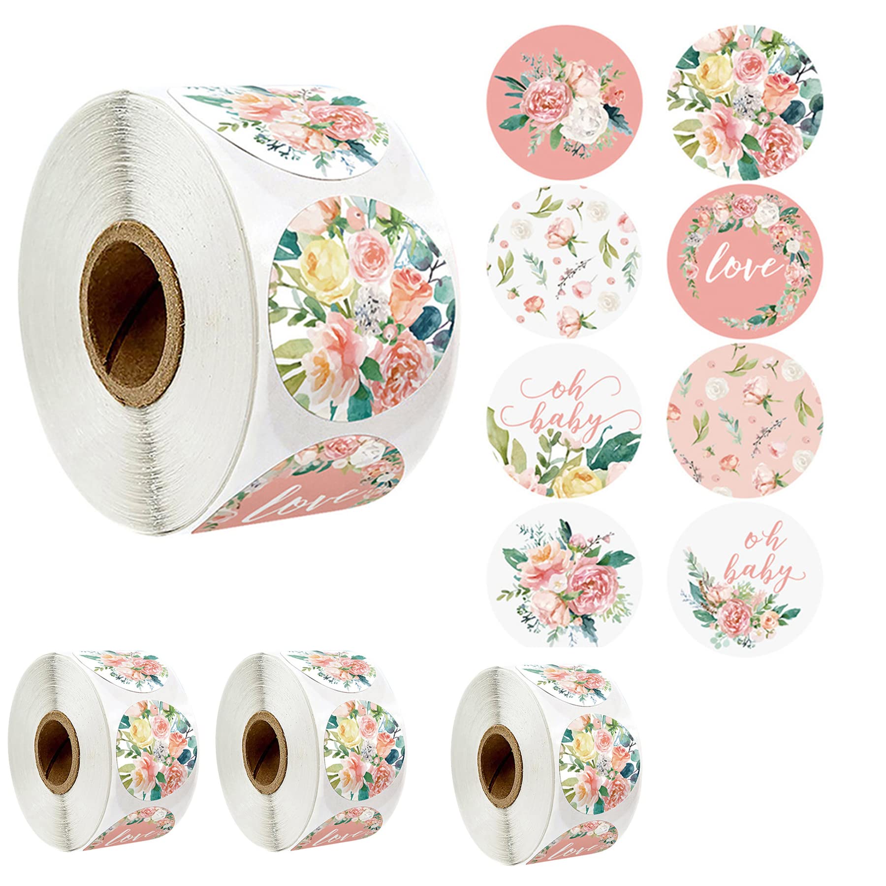 2000pcs Floral Stickers Stickers 1'' 25mm Adhesive Labels Decorative Envelope Seal Stickers for Gifts, Wedding,Birthday, Party,Packaging for Small