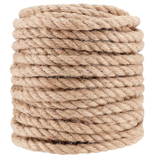 Hemp Twine, 14mm Thick Jute Rope 10M / 33 Feet，20M/65.6Feet，30M/98.4Feet，50M/164Feet Natural Garden Twine Hemp(14mm 20m)