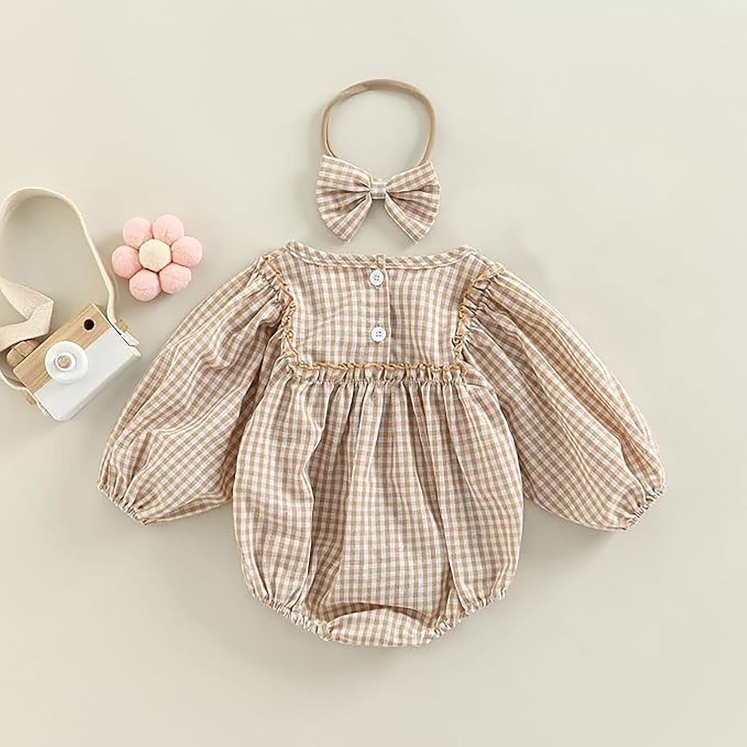 Newborn Baby Girl Clothes Plaid Bubble Romper Crew Neck Long Sleeve Bodysuit One Piece Jumpsuit Fall Winter Outfit - Image 7