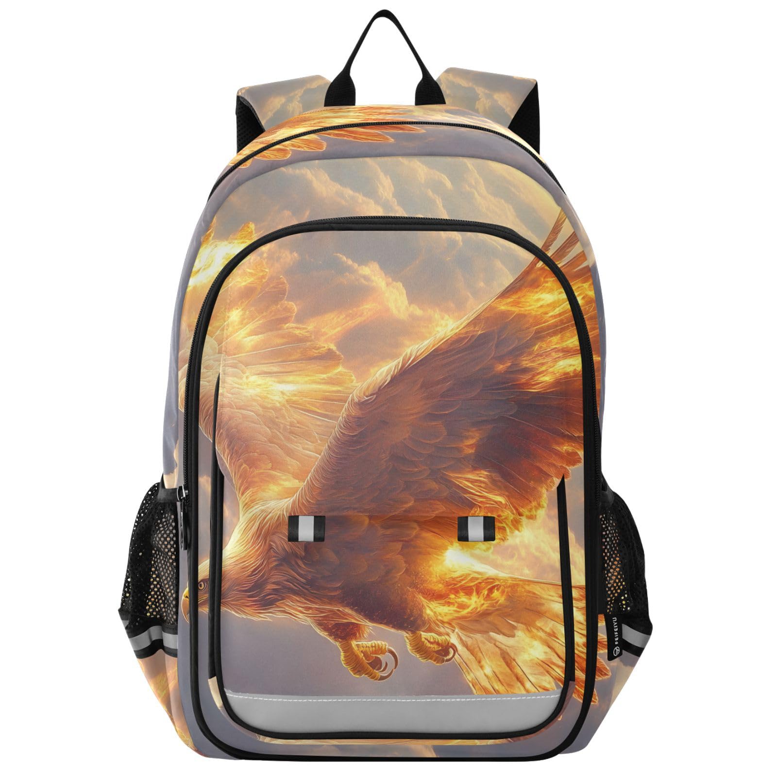 Mnsruu Laptop-Rucksack, 15,6 Zoll, Motiv: Adler, die durch Flammen fliegen, Schultasche für Teenager, Mädchen, leichter Reiserucksack für College-Arbeit, 45 x 33 x 17 cm