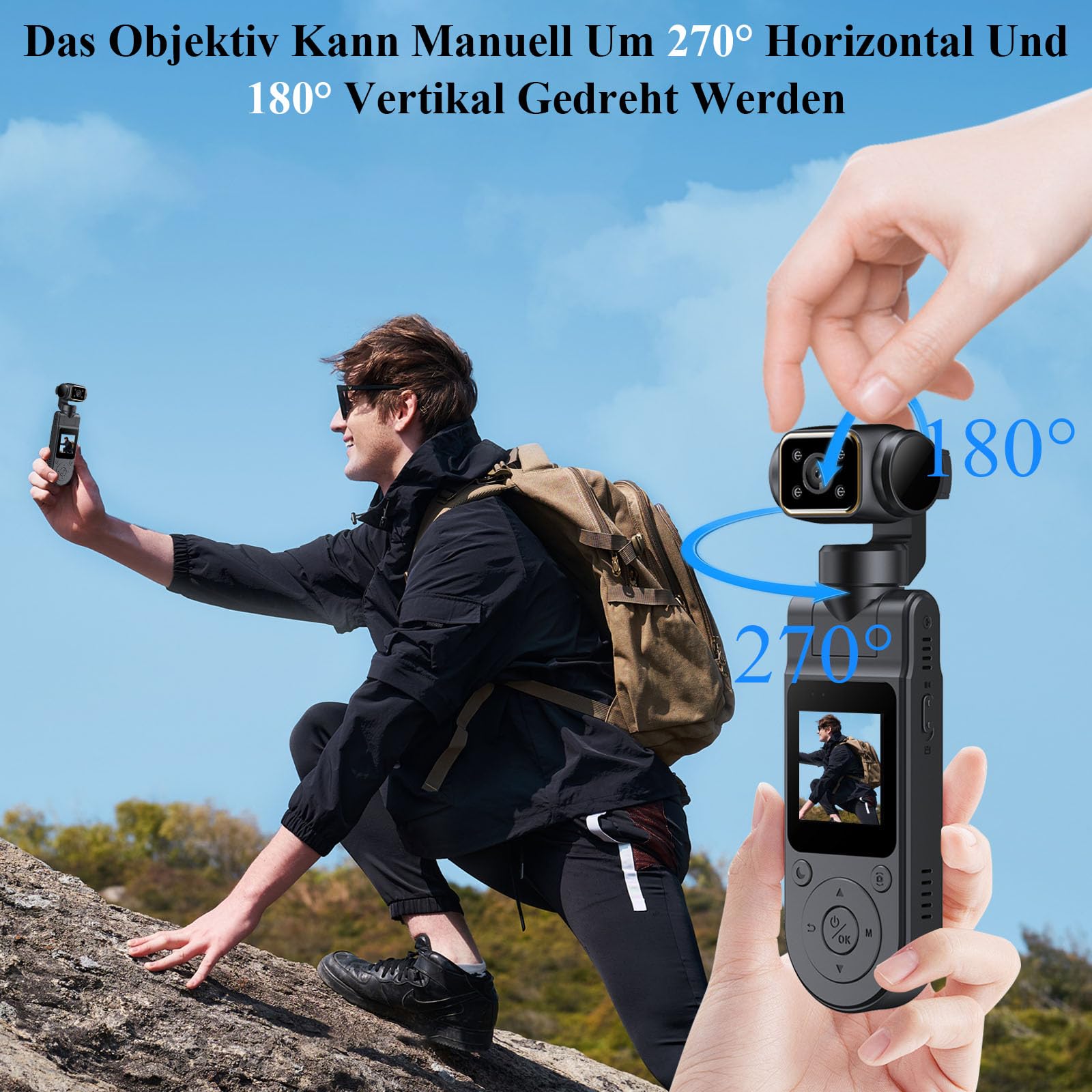 2K Pocket Vlogging Kamera, Handheld Body Kamera für Action/Urlaub