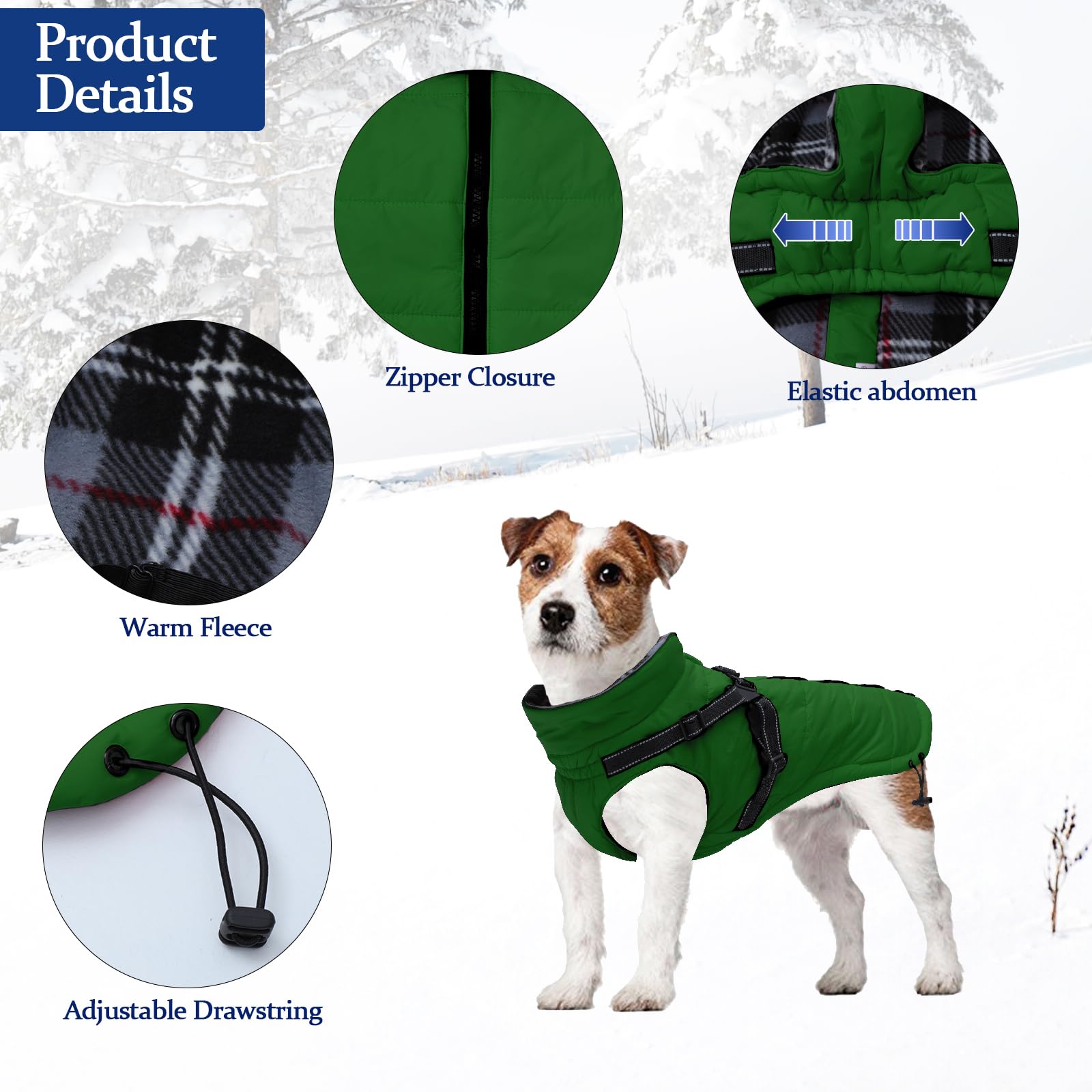 babepet Warm Pet Dog Coats with Harness,Waterproof Small Dog Jacket Coat,winter Dogs Clothes with Chest Strap,Zip Up Puppy Coat for Outdoor Walking-Green-S - Image 4