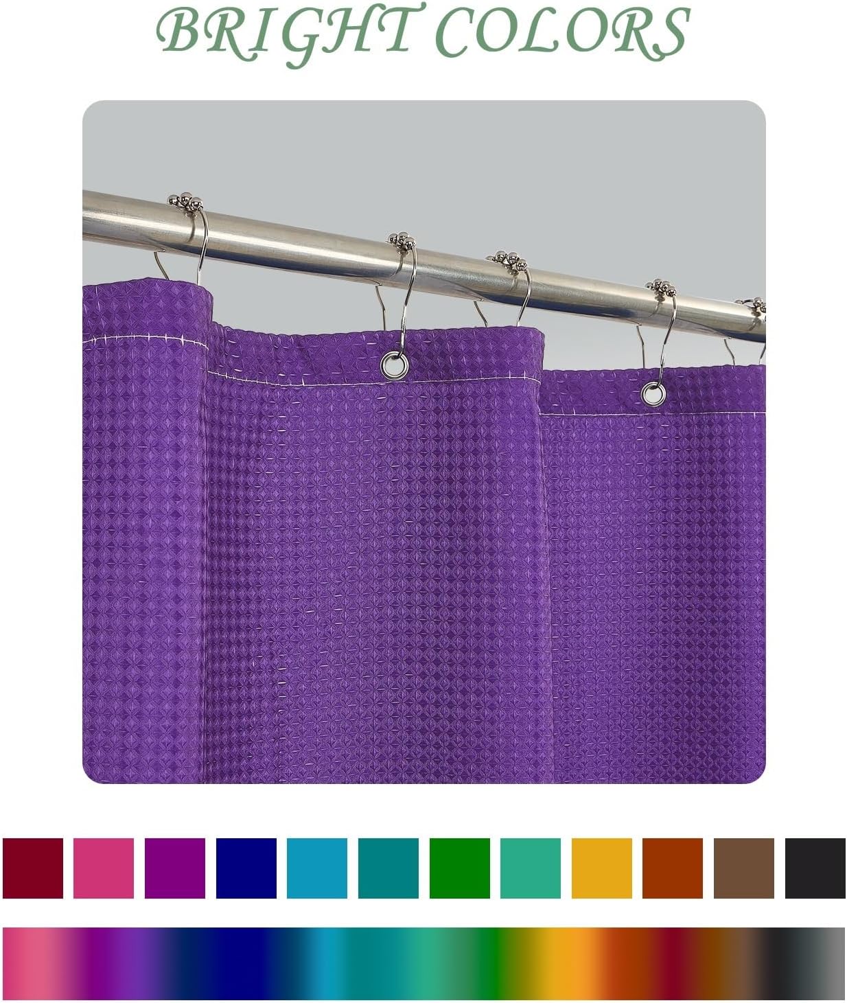 72x72 Inch Solid Color Shower Curtain for Bathroom Waffle Bath Water Resistant Fabric Curtains Grape Modern Thick Shower Stall Curtain with Metal Hooks
