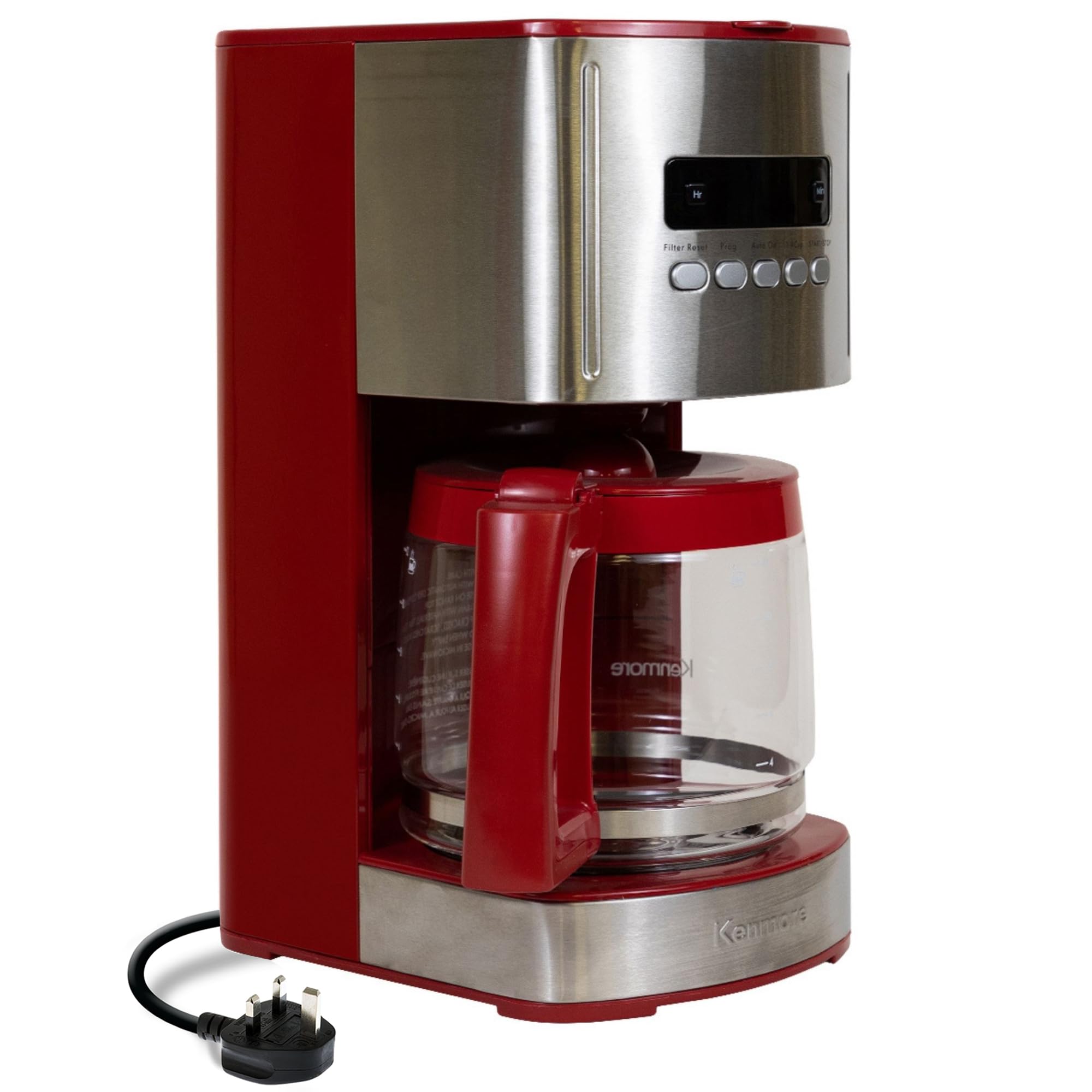 Kenmore Filter Coffee Machines 12-Cup Drip Coffee Makers with 1.8L Glass Pot for Ground Coffee Digital Display Programmable Timer Reusable Filter Warming Plate Auto Shut Off Kitchen Appliances Red
