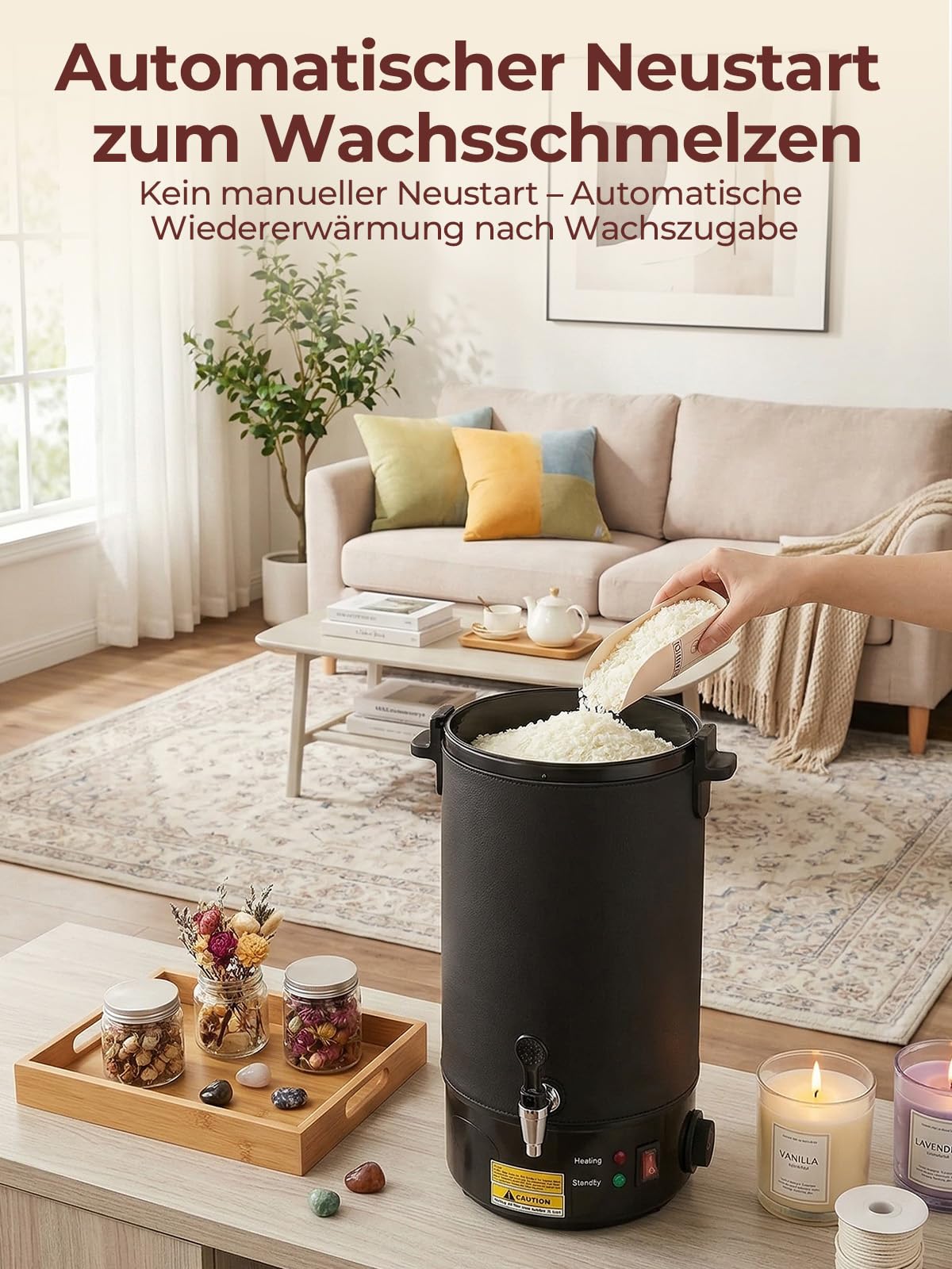 FOHERE Wachsschmelztopf, Kerzen Selber Machen Set, 1520W Edelstahl Kerzenherstellung Kit Komplettset mit Lederhülle & 28cm Reinigungsspatel für Sojawachs Bienenwachs DIY Duftkerzen Geschenke