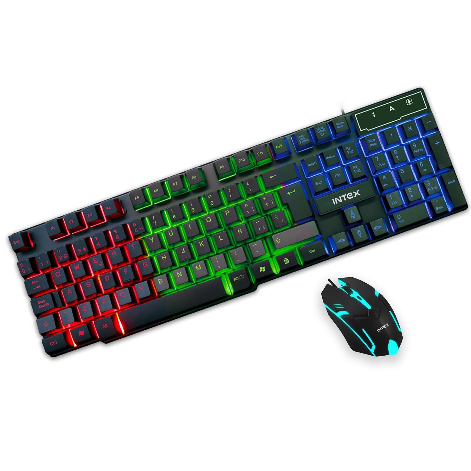 Intex IT-KB334 Wired Gaming Keyboard and Mouse Combo with RGB Backlit Keys, Optical Wired Mouse, Spill Resistant Design, USB Plug & Play, Ergonomic Setup for PC, Laptop, Windows, Linux Compatible