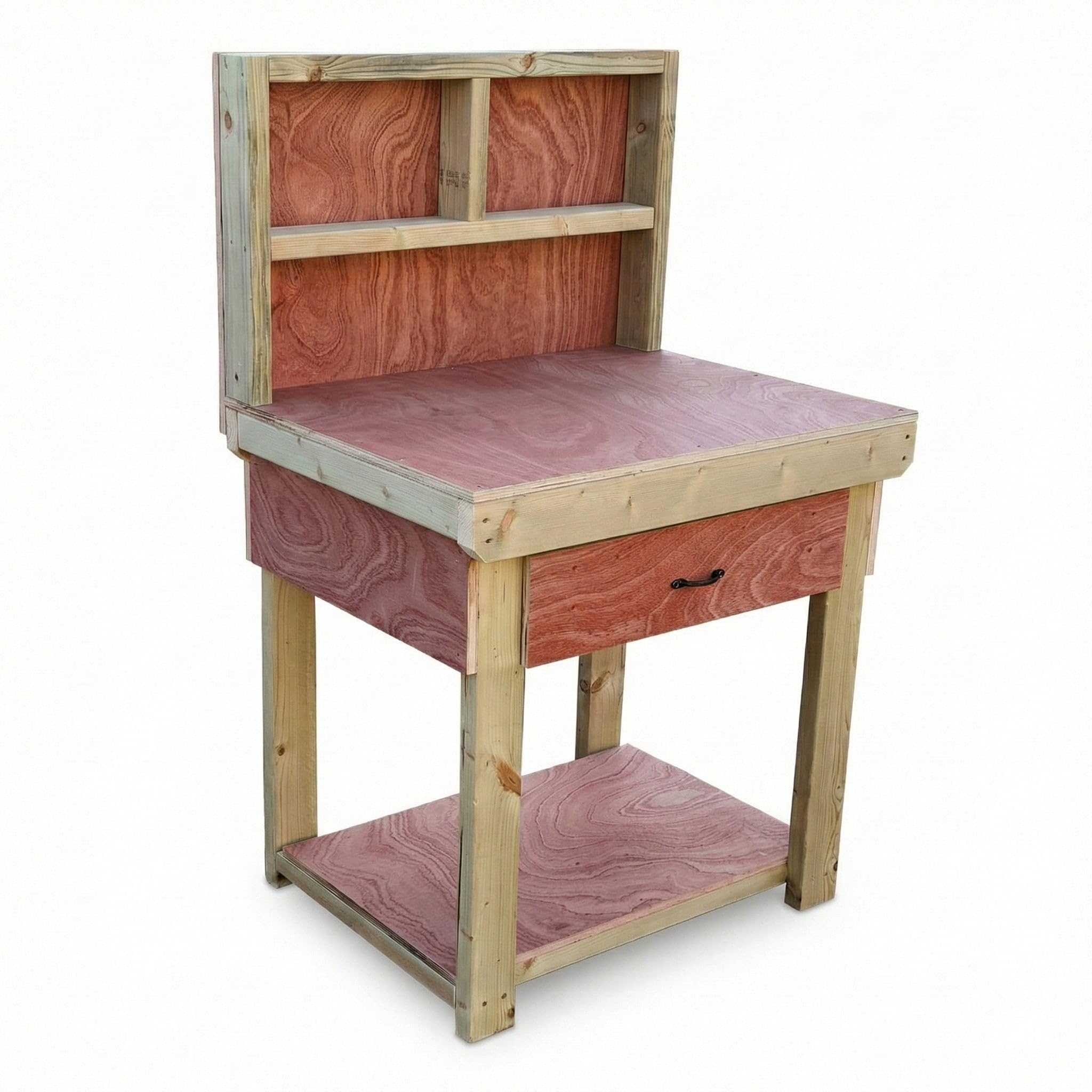Arbor Garden Solutions Natural Static V.1 Workbench With Back Panel & Bottom Shelf – Eucalyptus Hardwood Plywood Top (90Cm / 3Ft Length)