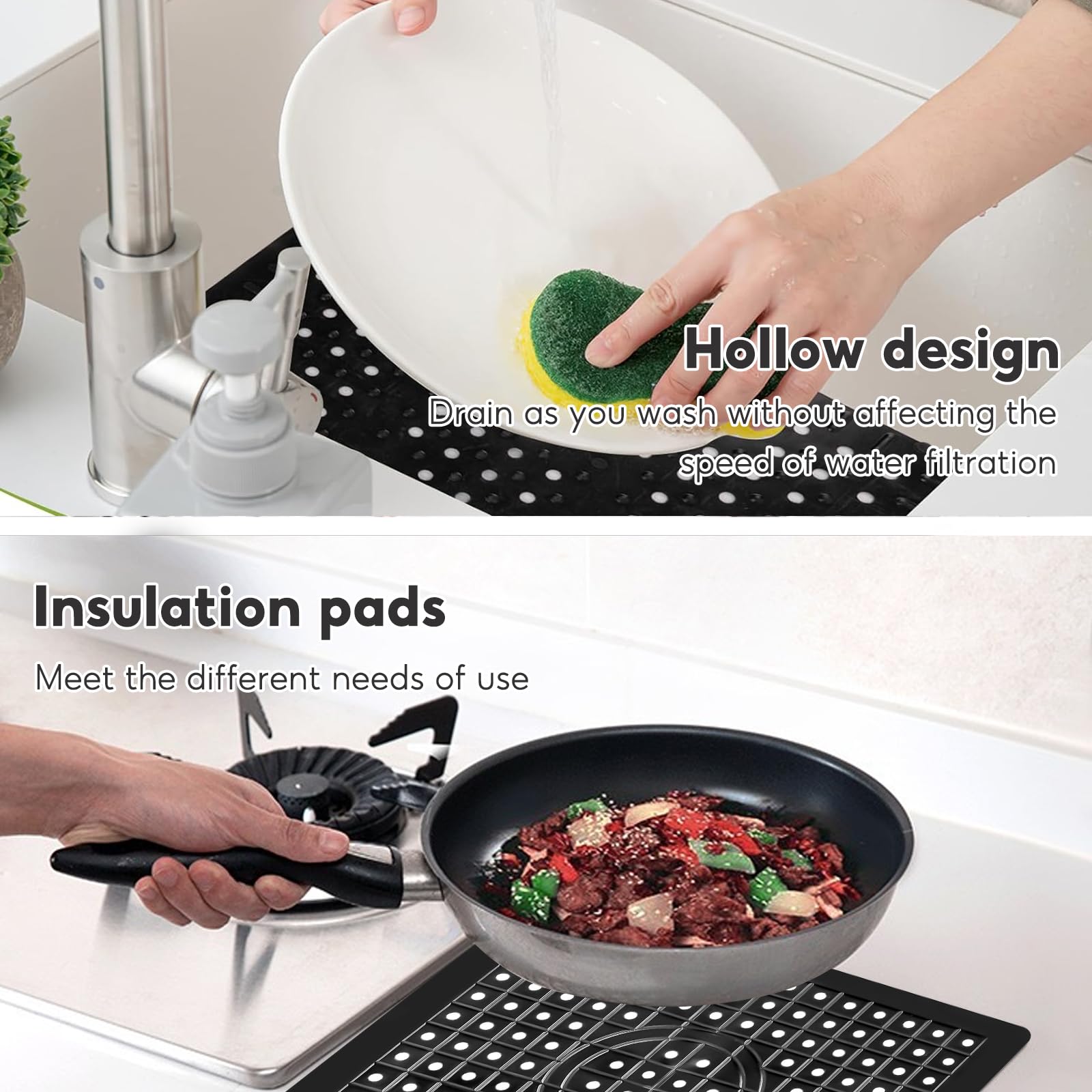 Spoelbakmat Om Op Maat Te Snijden, Grote Mat In Blaas-look Voor De Keuken Gootsteeninzet Van Pvc Voor Servies En Wastafel Set Van 2 Barnsteenkleurig