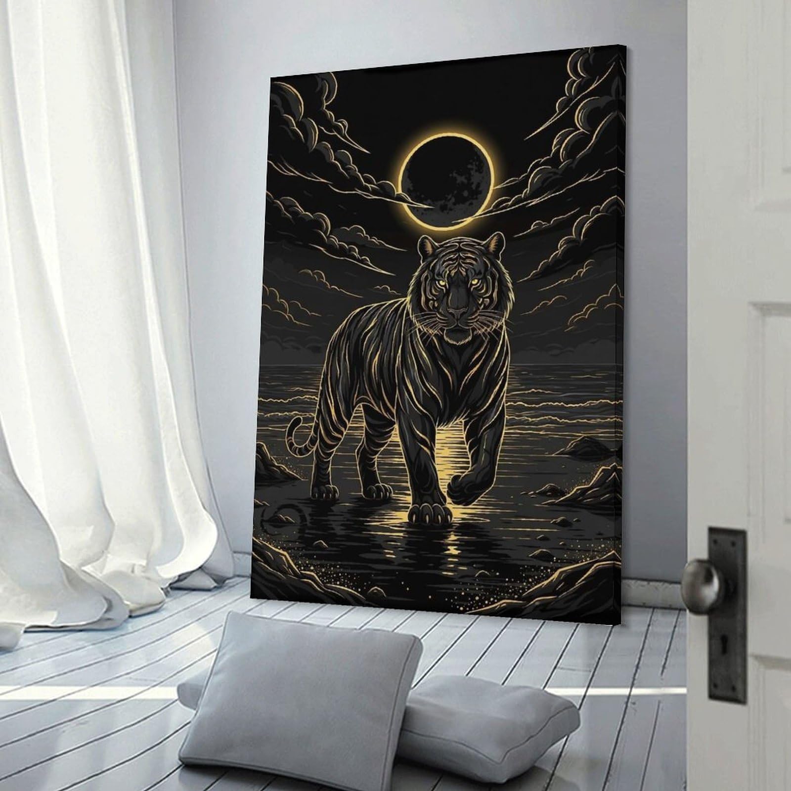 Junmoney Tiger Under A Lunar Eclipse Canvas Wall Art, 08x12inch(20x30cm), for Living Room, Bedroom Or Home Office, A Wall Art Gift for Fresh Interiors