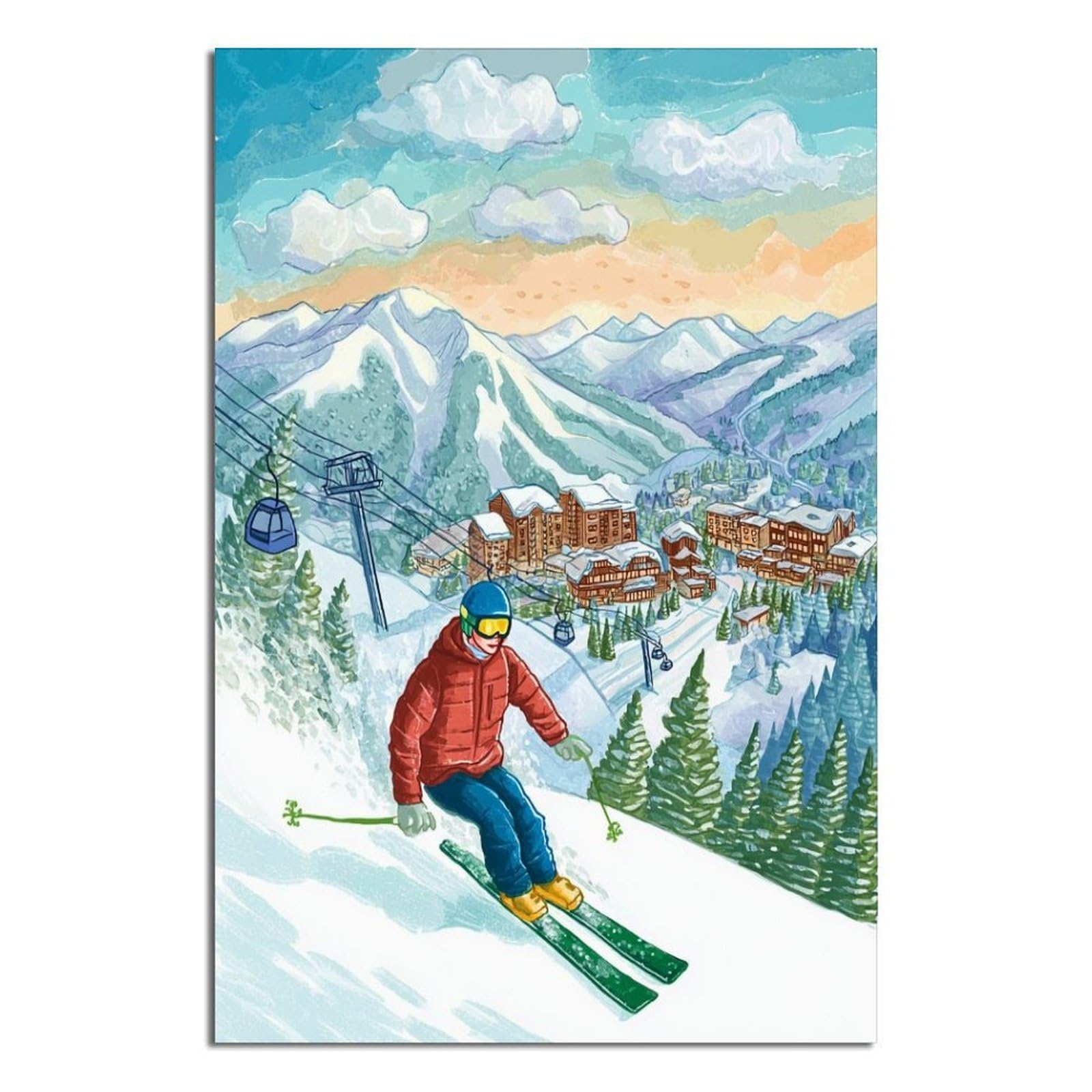 Avoriaz France Ski Poster 20x30inch(50x75cm) Vintage Watercolor Canvas Art