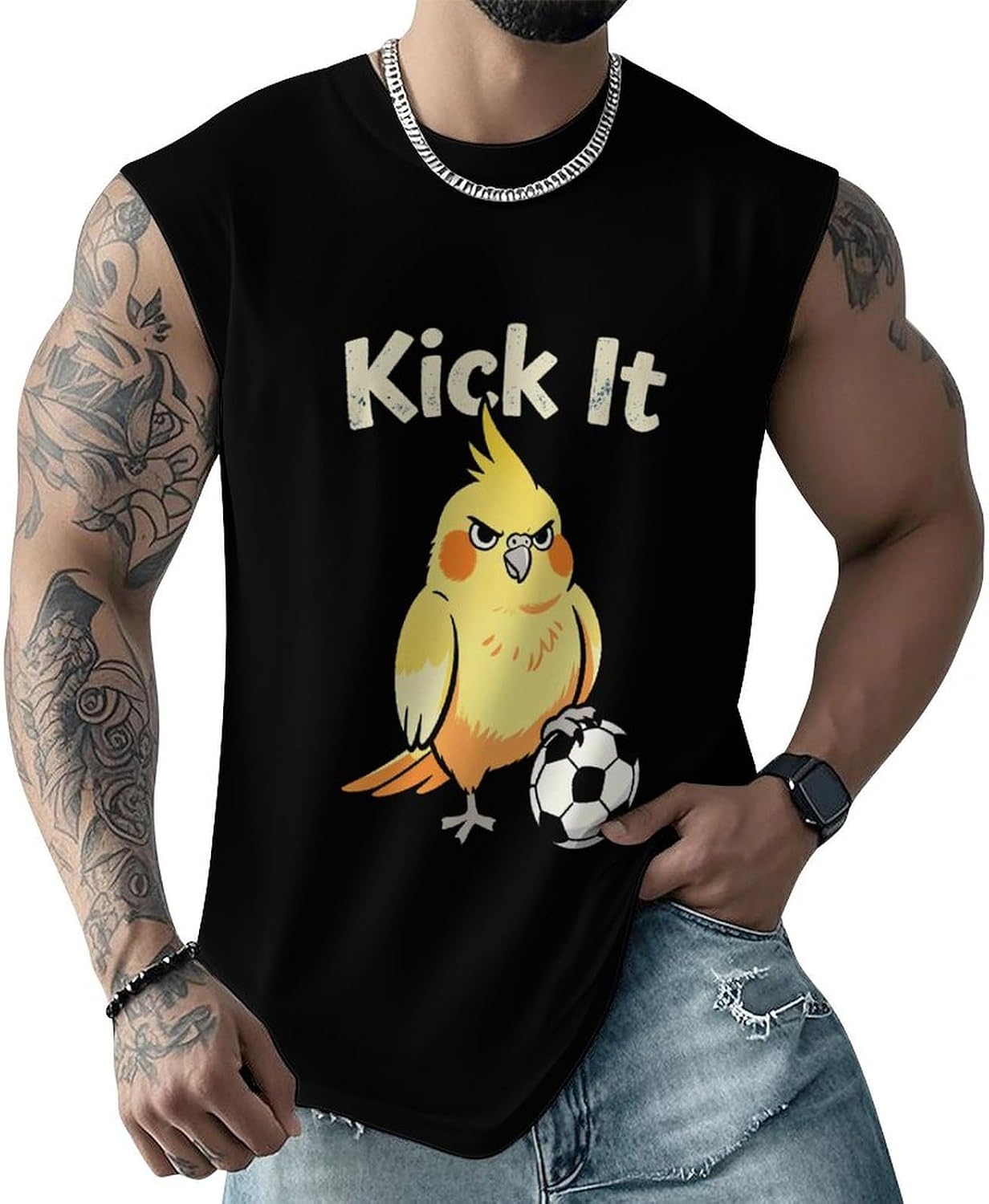 Cockatiels Soccer Kick Men Summer Sleeveless Crew Neck Top 5XL
