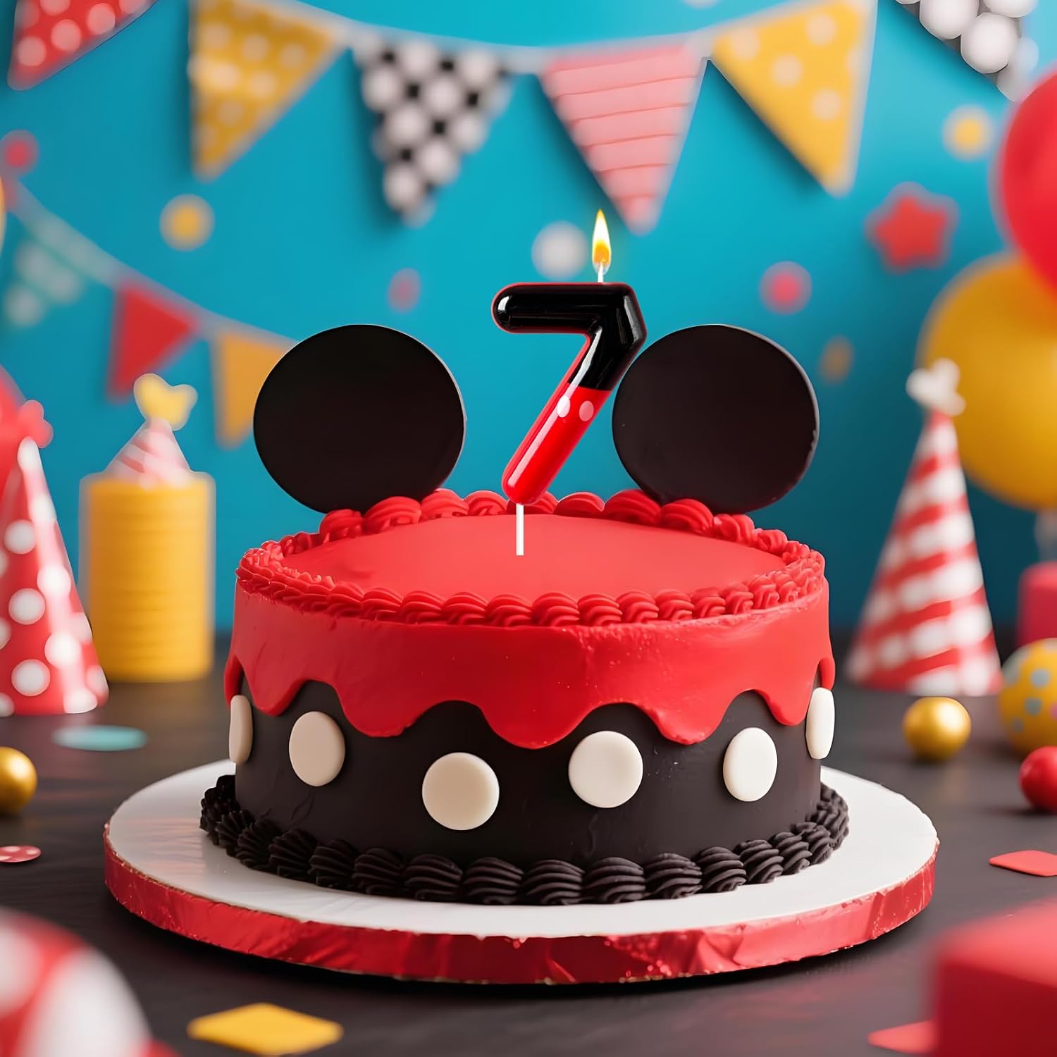Number 7 Candle, Red Black Mouse Cake Decor with White Dots, for Themed Celebration Supplies (Red&Black, 7) image 4