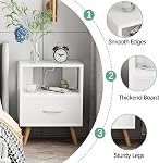 Aenuert Stand de nuit avec station de recharge, Table de nuit pour enfants blancs avec tiroir, 3-Tier Table de chevet avec nourrice USB Ports et sorties, tableau de fin pour les petits Space, Salle de séjour, Chambre