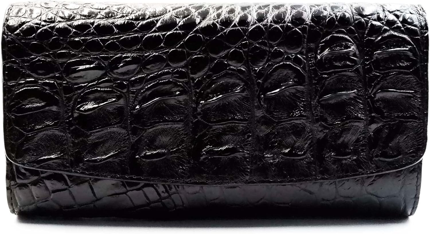 New Black Crocodile Leather Back Bone Skin Women Clutch Tri-fold Wallet.