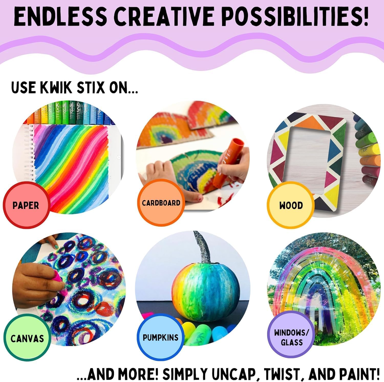 Kwik Stix Solid Tempera Paint Sticks, 24 Colors, Washable Paint Sticks for Kids, Non-Toxic, Quick Drying, Allergen Free, Includes Pastel, Jewel, Skin Tones Plus Black & White Colors, Ideal for Kids and Toddlers