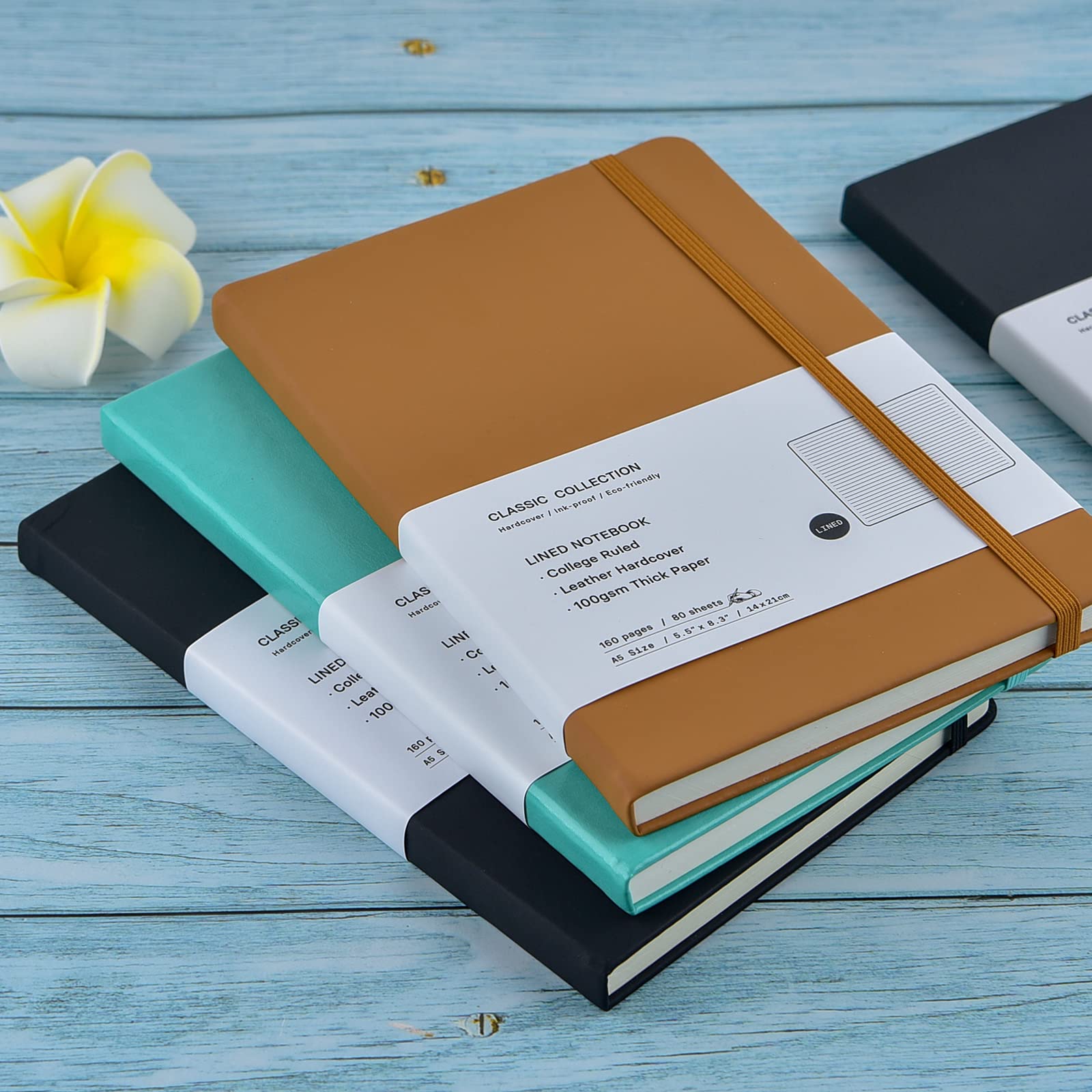 Coopay Notizbücher, A5, klassisch, liniert, Hardcover, Kunstleder, liniert, Tagebücher für Büro, Zuhause, Schule, Geschäft, 21,1 x 14 cm, 100 g/m² dickes Papier, 160 Seiten, Braun, 24 Stück