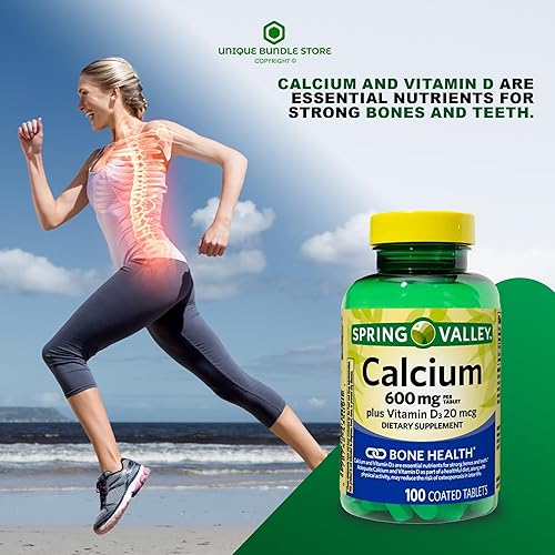 Miniatura 3 de Spring Valley, Calcio con vitamina D3, 600 mg, 100 tabletas de 100 unidades, suplemento dietético + organizador de píldoras de 7 días incluido