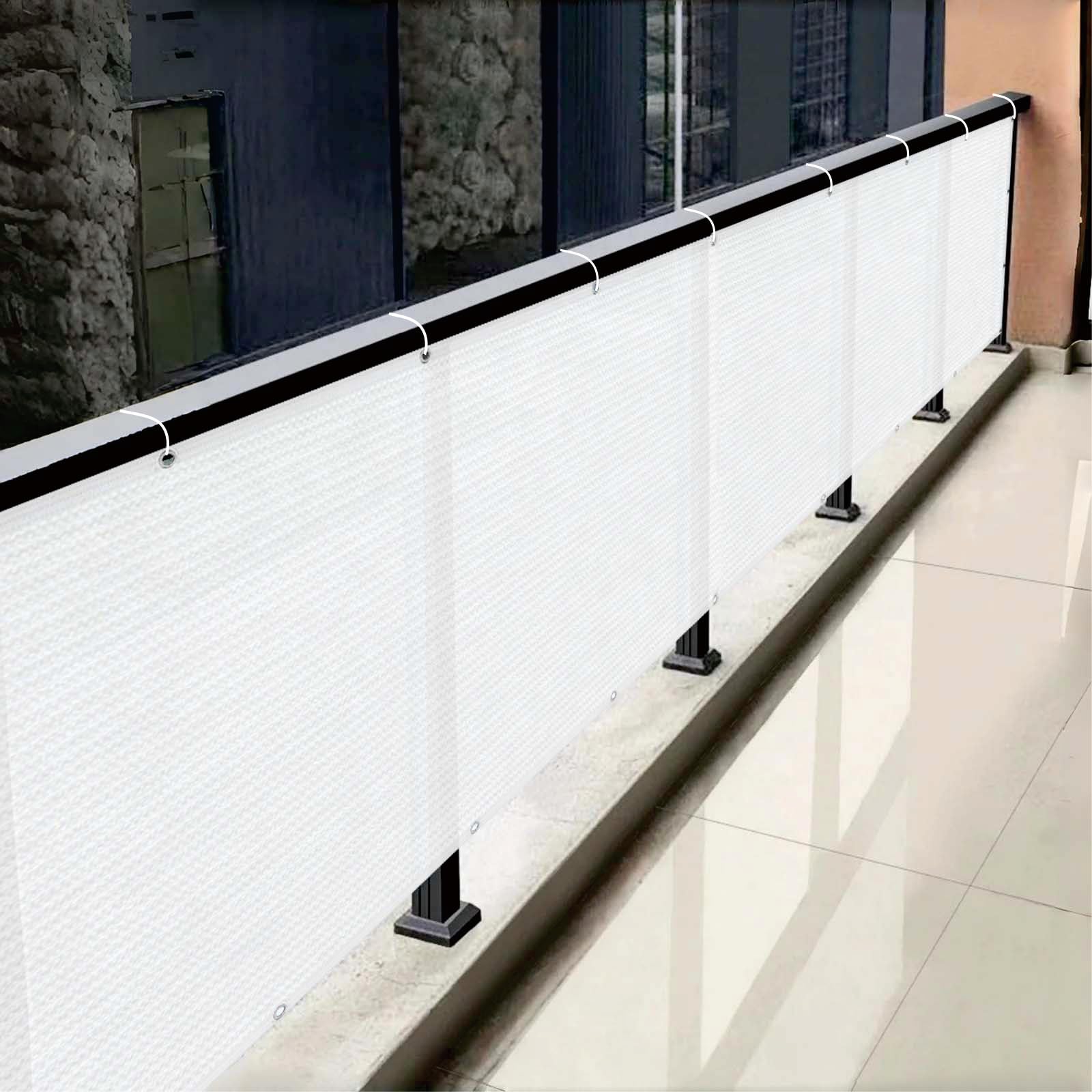 Brise vue pour balcon blanc 170 x 675 cm occultant avec œillets anti-UV jardin