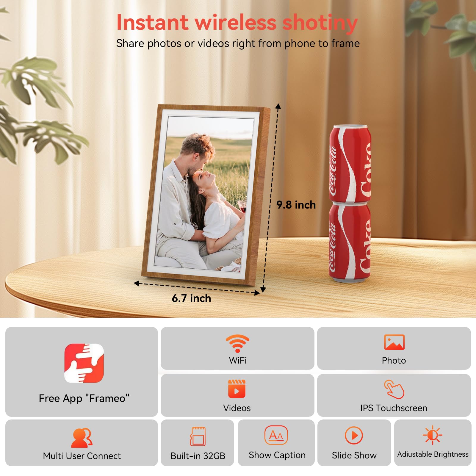 Frameo Cadre photo numérique 10,1" Smart WiFi avec mémoire 32 Go, écran tactile HD, rotation automatique, diaporama
