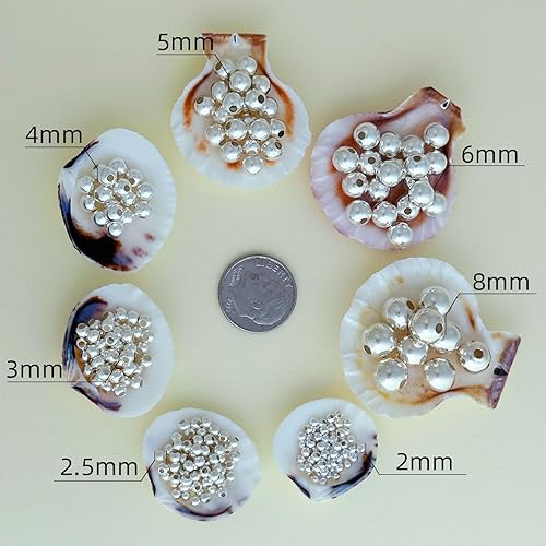 Miniatura 6 de Cuentas de plata de ley 925 para hacer joyas, 50 cuentas sueltas de plata S925, cuentas redondas lisas de plata para pulseras apilables, joyería y