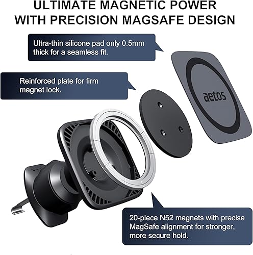 Miniatura 3 de aetos Soporte magnético elegante para teléfono con 20 imanes N52 fuertes y gancho de metal. Diseño minimalista clásico para iPhone 17, 16, 15, 14,