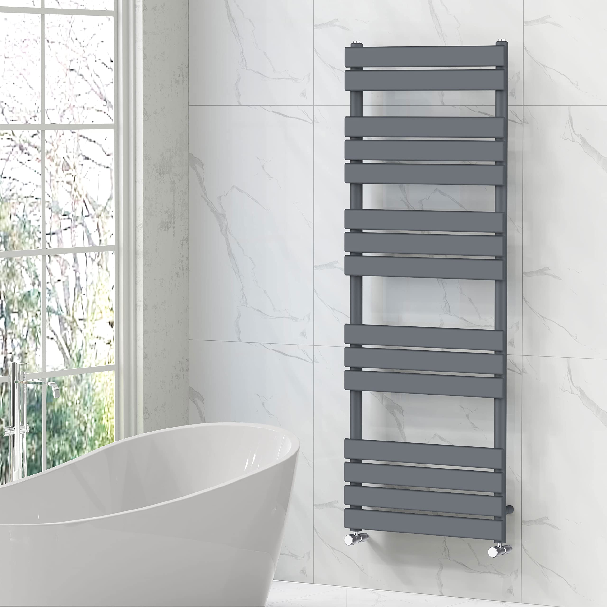 NRG Bathroom Flat Panel Heated Towel Rail Radiator Modern Central Heating Warmer Wall Mounted Ladder Rad 1600×600mm Anthracite