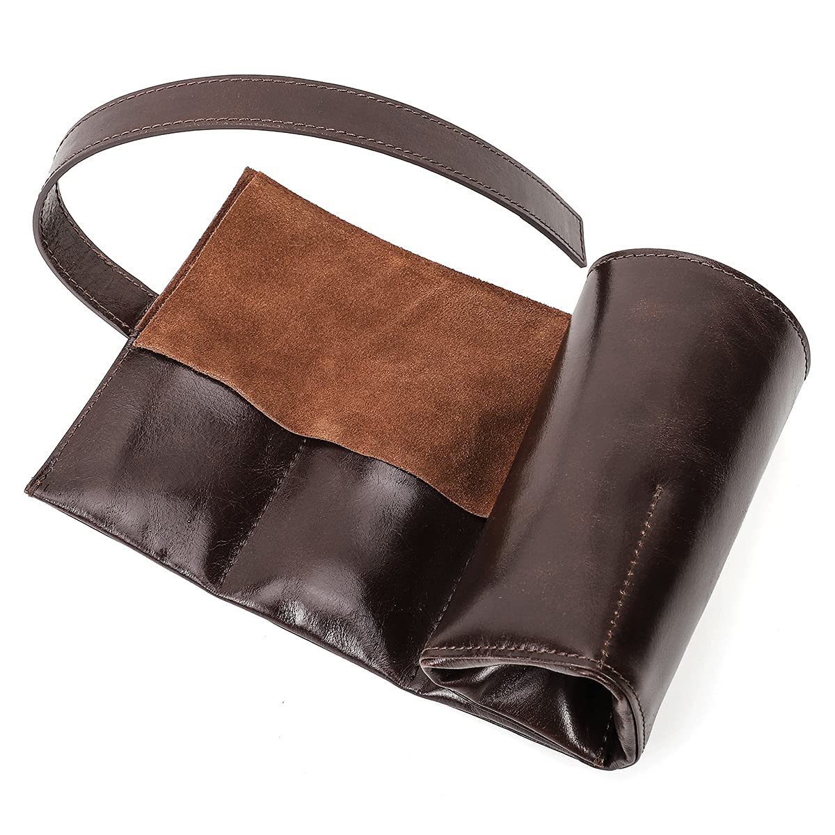 CONTACTS Uhrenrolle aus echtem Leder, tragbare Bandtasche mit 6 Fächern, für Herrenuhren, Aufbewahrungsbox, Reisetasche, Behälter, Beutel, Vintage (Kaffee)