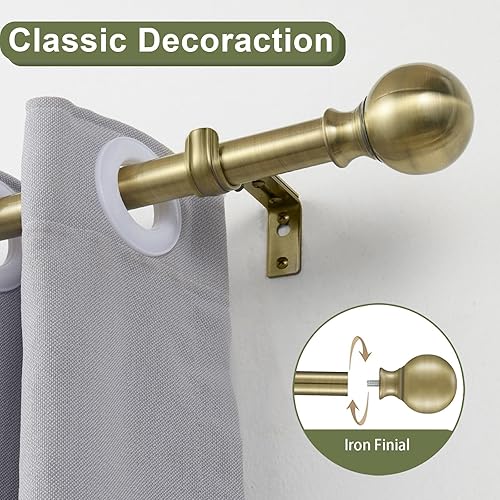 Miniatura 9 de Barra de cortina para ventanas de 72 a 144 pulgadas, níquel cepillado de 1 pulgada de diámetro, remates redondos