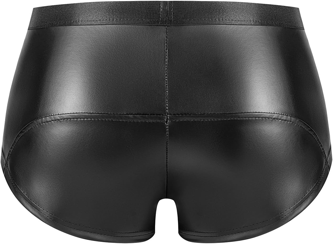 Men's Soft Matte Leather Boxer, Sexy Zipper Open Crotch, Comfort Stretch Waistband