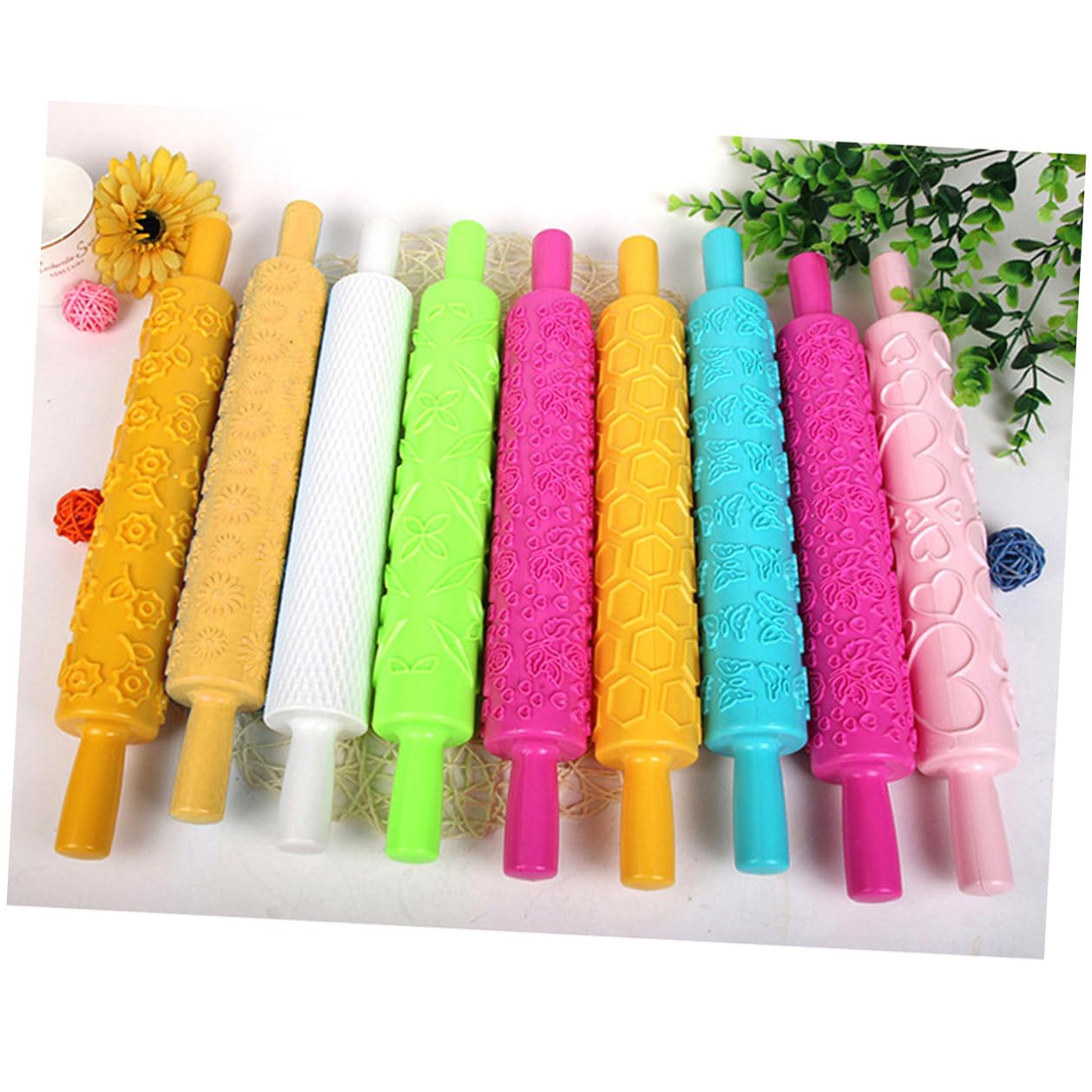 TOYANDONA 8 Stück Teiliges Kunststoff Präge nudelholz mit Verschiedenen Mustern Lebensmittelecht Leicht zu Reinigen Multifunktionales Backzubehör für DIY Kuchen Fondant und Teigdekoration