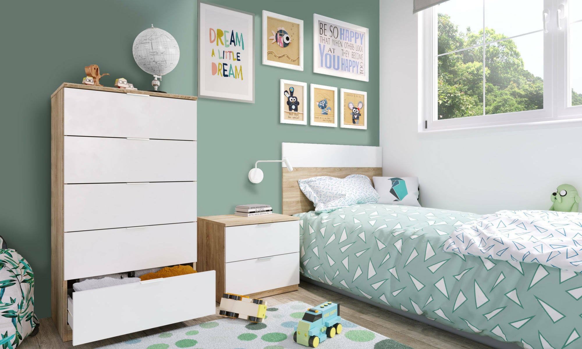 Dmora - Cassettiera Mesquite, Settimanale a 5 cassetti, Mobile Comò per camera da letto, Settimanale moderno, 60x40h110 cm, Rovere e Bianco