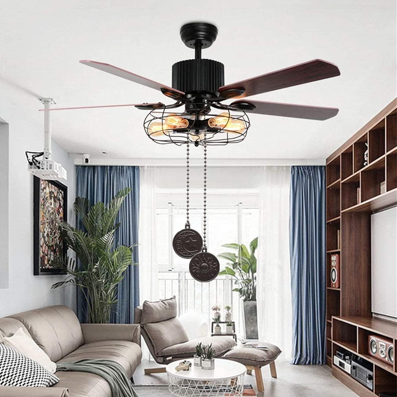 Ceiling Fan Light Pull Chain Set Decorative Fan Pull Chain Pendant Extension, Lighting & Fan Beaded Ball Fan Pull Chain Extender with Connector, Moon & Sun (ORB) 1Pack