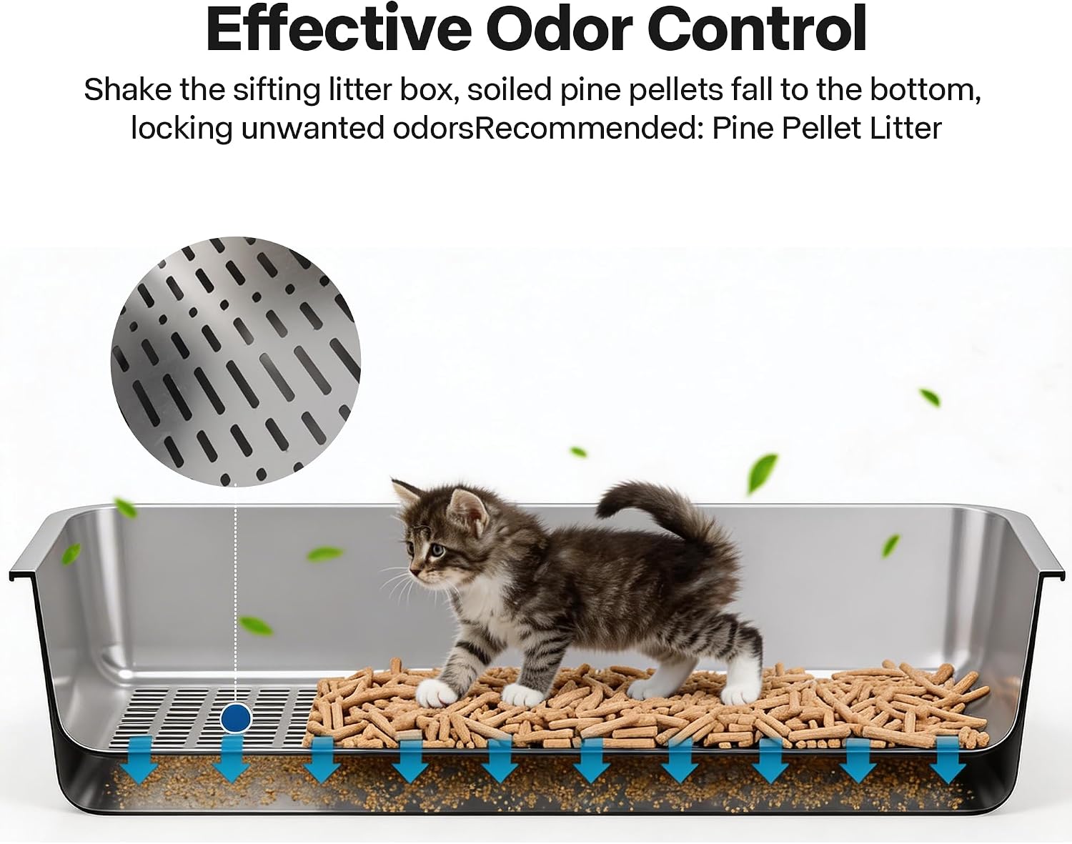 PAWISE Cat Litter Box,Stainless Steel Litter Box,Metal Litter Boxes for Cats Rabbits,Large Cat Litter Box,Indoor Litter Box (Large)