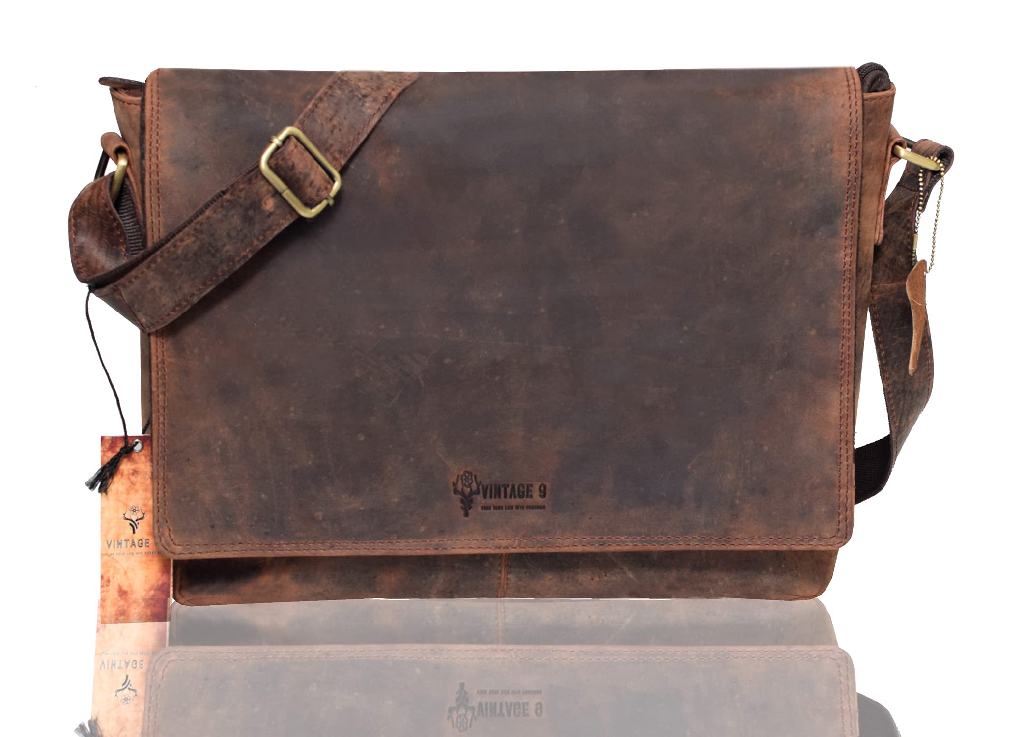 VINTAGE9 Leather Laptop Bag - Richton (Burgundy Hunter)