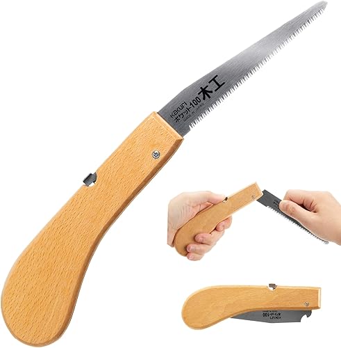 KAKURI Sierra de tracción japonesa plegable de 4 pulgadas para carpintería, hoja de acero japonesa afilada, mini sierra de mano de bolsillo para