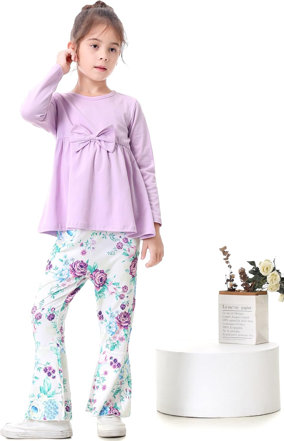 Girls Clothes Ruffle Long Sleeve Top and Floral Flared Pants Set 2 Piece Fall Winter Outfit - Image 6