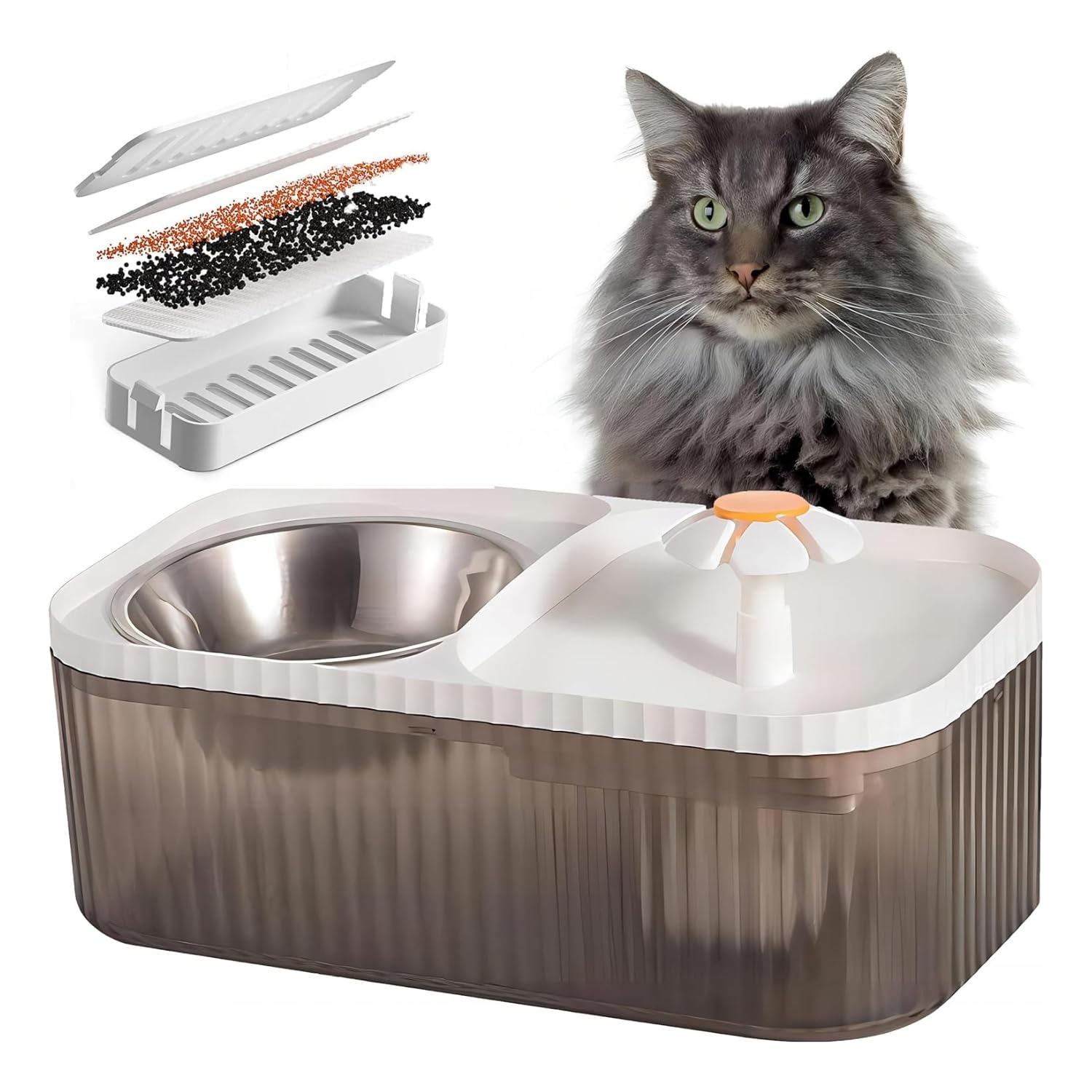 Comedouro Bebedouro Automático Pet 2 em 1 com Fonte de Água USB, 3L, Inox, Silencioso,