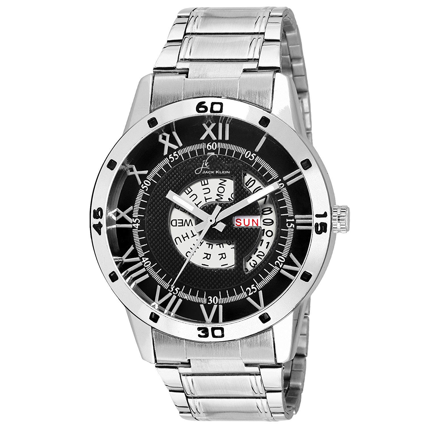 Black Dial Silver Steel Chain Day and Date Multifunction Chronograph Wrist Watch for Men (B0BW4CG8QW) Amazon Price History, Amazon Price Tracker