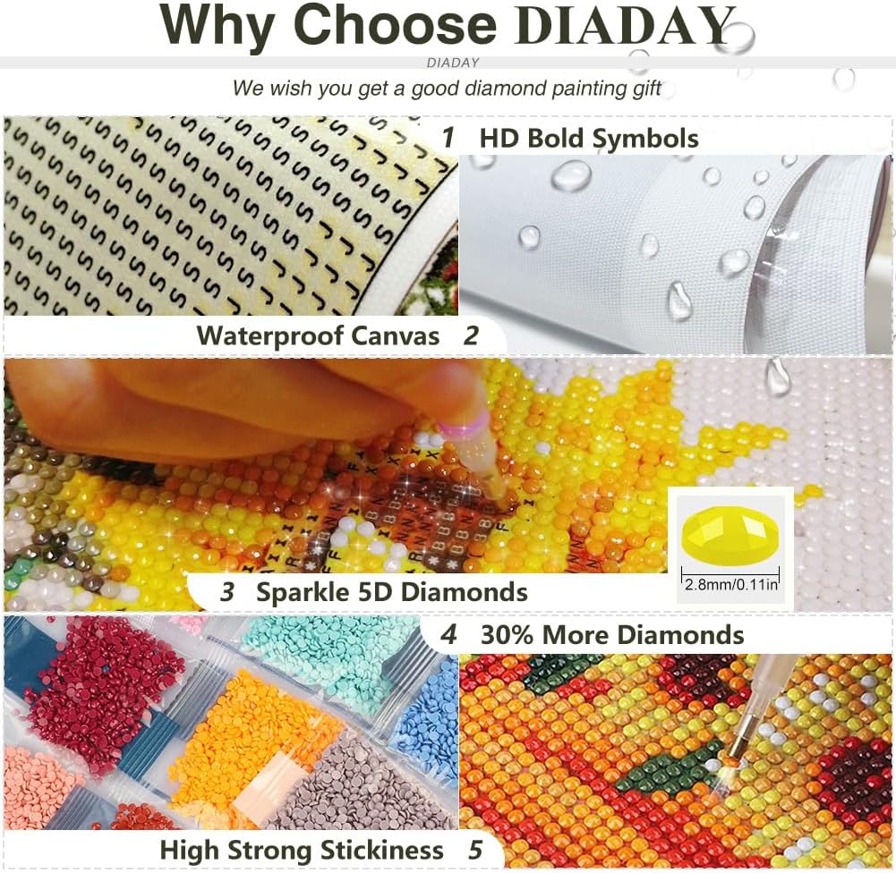 DIADAY Diamond Painting Kits for Adults, Hummingbirds Diamond Art, 5D Full Drill Bird Diamond Art Kits, DIY Crafts Home Wall Decor Gift 12 x 12 Inches image 5