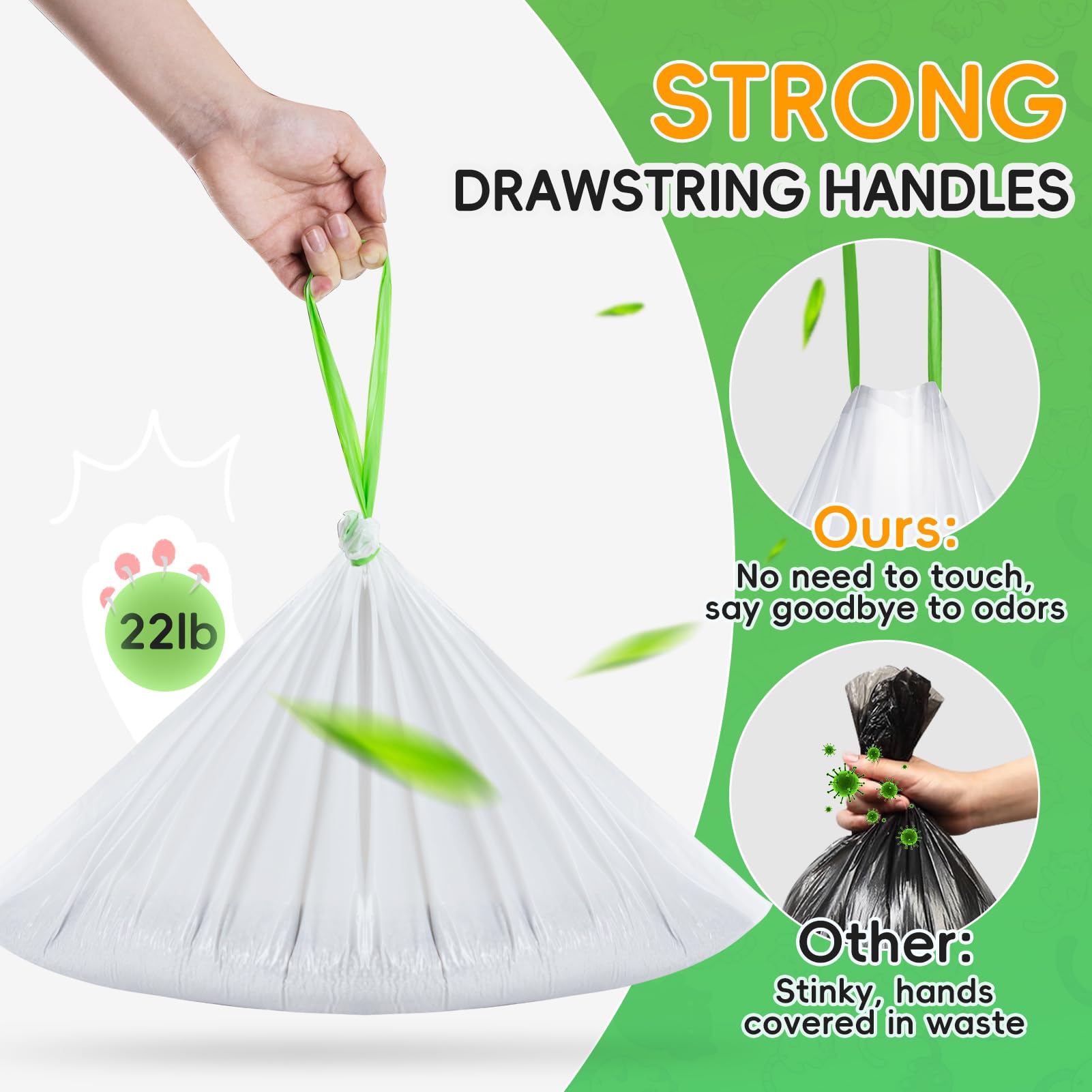 Paquete de 60 forros para caja de arena para gatos Meo Want SC01, MW-SC02, MW-LR01, cordón extragrueso, resistente, a prueba de fugas, desechables, inteligentes, autolimpiables, bolsas de basura para