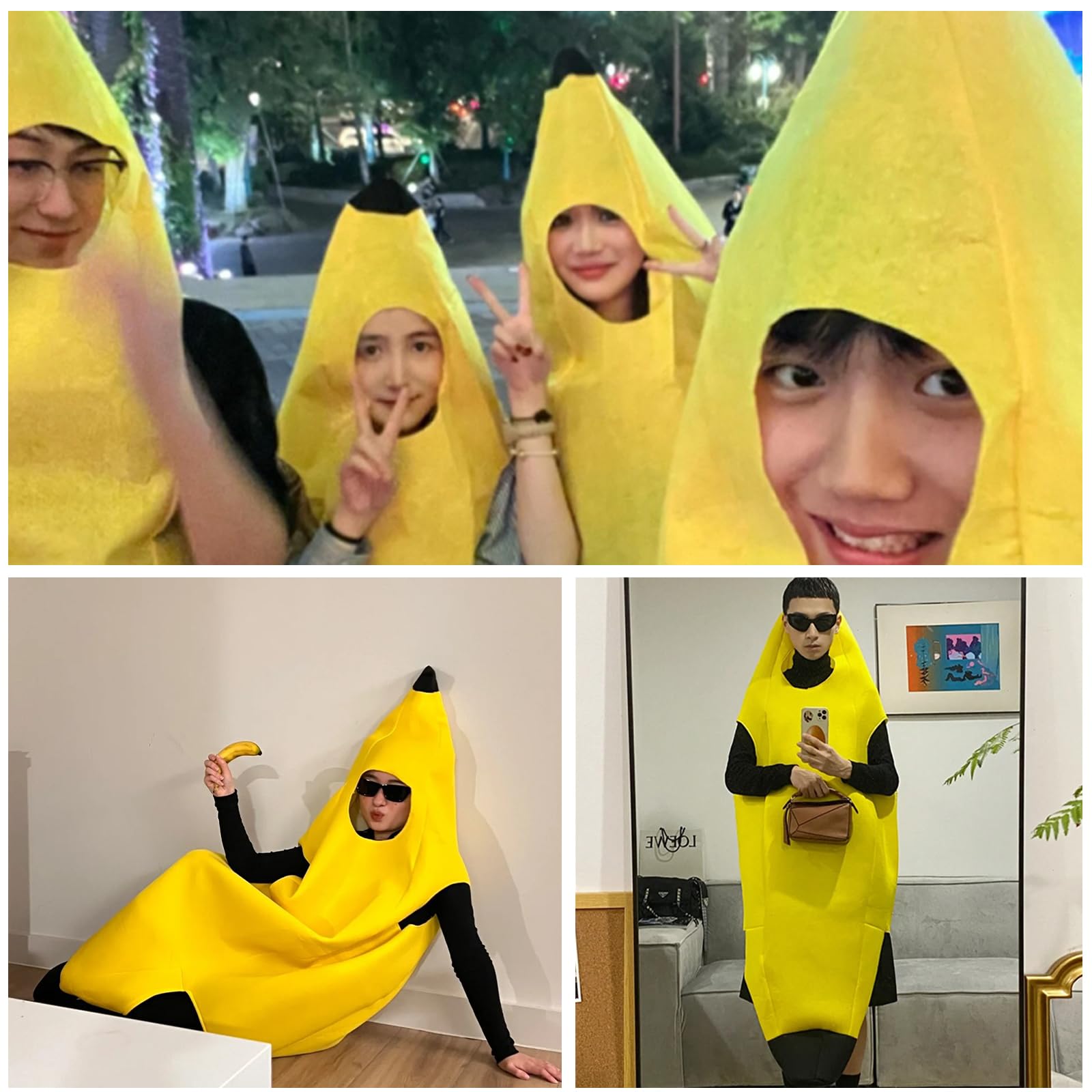 Kostium bananowy, zabawny kostium o lekkim kształcie, zabawna sukienka owocowa dla obu płci, łatwa do zakładania i zdejmowania, jeden rozmiar na imprezy tematyczne, Boże Narodzenie, cosplay
