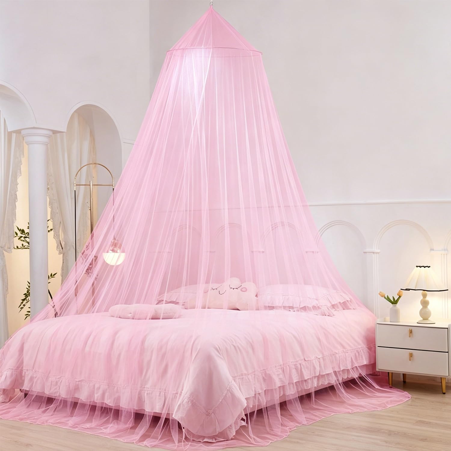 VorPrillynt Bed Canopy for Kids, Mosquito Net, Round Dome Hanging Canopies for Bedrooms, Canopy Bed Curtains, Bedroom Accessories, Netting Room Decor, Ceiling Tent - Pink