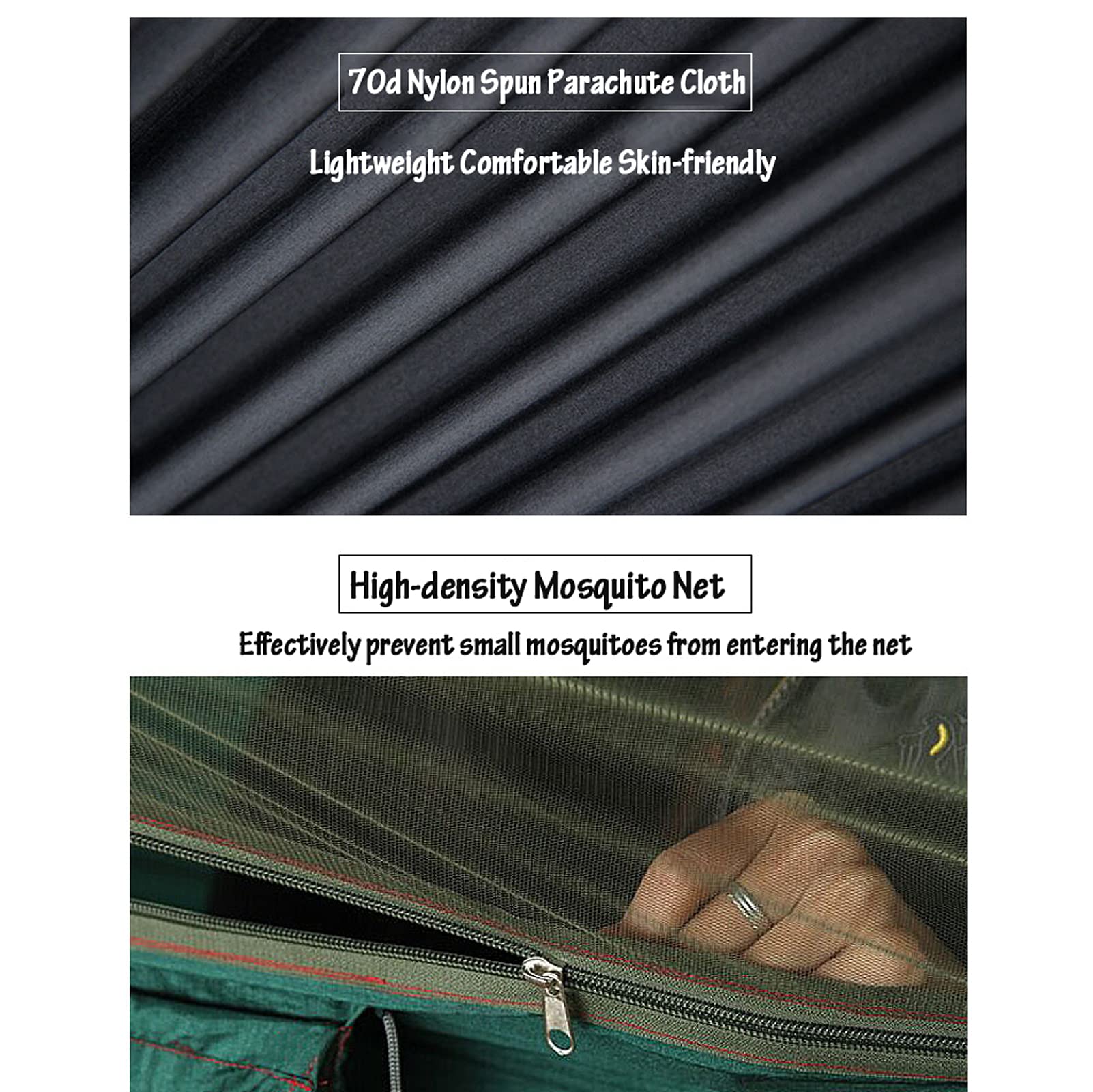 Hamaca colgante para acampar con mosquitera de alta densidad, paracaídas emergente Hamacas de paracaídas de nylon 2.6 lb Correas de árbol livianas Hamacas oscilantes para mochileros al aire libre Se